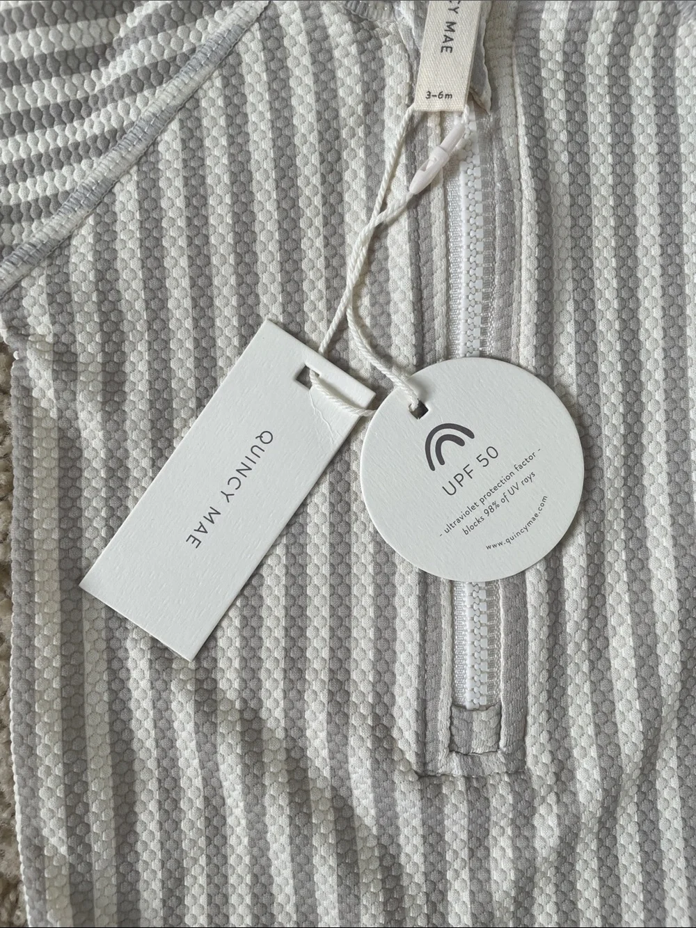 Quincy Mae Striped Knit Baby Swimsuit in Gray & White, 3-6 months - Picture 4 of 4